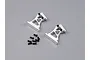 Two silver aluminium RC rear wing mounts with black screws on a grey background.