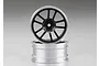 Two Killerbody 1.9-inch RC car rims featuring a black multi-spoke face and a silver outer rim edge, stacked against a neutral grey background.