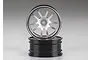 Two silver and black aluminium RC drift rims stacked on a grey background.