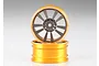 Two Killerbody 1.9-inch RC drift rims featuring a gold outer rim and gunmetal grey multi-spoke center, stacked against a plain grey background.