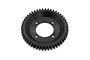 A black steel 49T 1Mod spur gear for Maverick Quantum+ RC vehicles, shown from a top-down perspective against a white background.