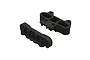 Two black plastic ARRMA bumper loop and hanger mount components shown from an elevated angle against a white background.