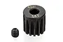 A black 14-tooth 48-pitch RC pinion gear with a small grub screw, isolated on a white background.