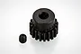 A black metal 19-tooth pinion gear for RC cars, shown with a small grub screw on a white background.