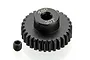 A black metal 30T 48P pinion gear for RC cars, shown with a small grub screw on a white background.