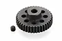 A black metal 39T pinion gear with 48P pitch markings and a small grub screw on a white background.
