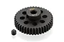 A black metal 41T pinion gear with 48P pitch markings and a separate grub screw on a white background.