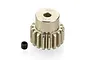 A 17-tooth 32P pinion gear made of metal, shown with a small black grub screw on a white background.