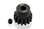 A black 14-tooth 1Mod pinion gear for RC cars, shown with a small grub screw on a white background.