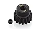 A black 15-tooth 1-module pinion gear for RC cars, shown with a small grub screw on a white background.