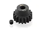 A black 17-tooth 1Mod pinion gear for RC cars, featuring laser-etched M1 and 17T markings, shown with a small grub screw on a white background.