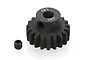 A black 19-tooth 1Mod pinion gear with a set screw, shown on a white background.