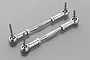 Two silver aluminium RC steering linkage turnbuckles with ball joints and threaded studs, isolated on a grey background.