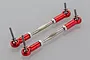 Two red anodized aluminium steering turnbuckles with silver metal ball ends and threaded studs, designed for RC Baja vehicles.