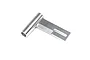 A silver aluminium propeller strut for an RC boat, featuring a cylindrical housing and a slotted mounting plate.
