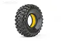 A single Jetko 1/10 scale Adventurer RC crawler tyre with a bright yellow foam insert, shown against a white background.