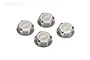 Four gunmetal grey aluminium 17mm flanged wheel nuts with the Jetko logo engraved on top, arranged on a white background.