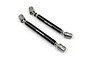 Two Yeah Racing RC centre driveshafts with black aluminium shafts and silver stainless steel universal joints on a white background.