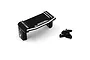 A black aluminium servo mount for Tamiya TT02 by Yeah Racing, shown with a set of black mounting screws on a white background.