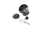 E-Flite 70mm ducted fan unit components including housing, rotor, spinner, and mounting hardware on a white background.