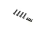 A set of four black metal king pins and four black metal screws for RC vehicles on a white background.