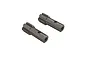 Two ARRMA 1/8 scale RC wheel axles made of dark grey metal, shown from an angled perspective against a white background.
