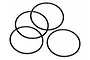 Four black rubber O-rings arranged on a white background.