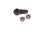 A black plastic servo horn and two metal servo spline adapters on a white background.
