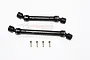 Two black steel GPM universal CVD drive shafts with four small grub screws on a white background.