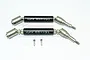 Two GPM Racing black and silver metal universal CVD drive shafts with small screws and washers on a white background.