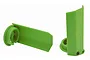 Two bright green RPM shock guards for Traxxas X-Maxx RC cars shown from different angles against a white background.