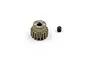A Yeah Racing 17T 0.6Mod aluminium pinion gear with a small black grub screw on a white background.