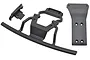 RPM black plastic front bumper and skid plate set for Losi Baja Rey RC vehicle, featuring three separate molded components on a white background.