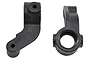 Two black RPM oversized front spindle blocks for an ECX Boost RC car, shown from different angles.