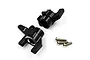 Two black aluminium C-hubs for RC cars with Yeah Racing branding and three included mounting screws on a white background.