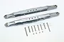 Two grey aluminium rear lower trailing arms for an RC car, with included screws and nuts, displayed on a white background.