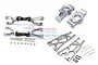 A set of GPM Racing grey aluminium rear suspension arms, hubs, and associated hardware for an RC car.