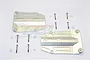 Two silver aluminium centre skid plates for RC cars with included screws and small white spacers on a white background.