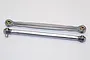 Two grey aluminium steering linkage rods for RC cars, featuring metal ball joints at each end, isolated on a white background.