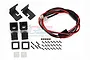 GPM Racing black spotlight kit including two LED lights, mounting brackets, housings, and various screws on a white background.