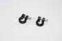 Two black aluminium D-ring tow shackles for RC cars, shown against a plain white background with a faint GPM Racing logo watermark.