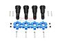 GPM Racing hardened steel CVD joints and blue aluminium wheel hexes set for RC cars on a white background.