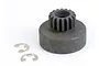 A Traxxas 16T clutch bell for RC vehicles, shown with two small metal e-clips on a white background.
