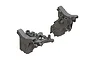 Two grey ARRMA RC car bulkhead and shock tower components shown from different angles against a white background.