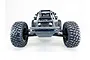 Front view of a Losi Lasernut RC car equipped with a T-Bone Racing front bumper, isolated on a white background.
