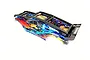 A T-Bone Racing external roll cage mounted on a Traxxas Rustler 4x4 VXL RC car body shell with a vibrant blue, orange, and yellow paint scheme.