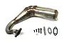 Rovan 5IVE-T stainless steel V3 tuned exhaust pipe set with mounting hardware and gaskets on a white background.