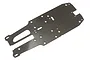 A Kyosho 1/10 Optima carbon fiber radio plate featuring a woven texture and multiple pre-drilled mounting holes.