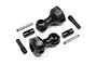 HPI Racing universal output set including two black metal output joints, two pins, and two grub screws on a white background.