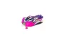 A pre-painted pink and purple ARRMA TLR Tuned Typhon RC buggy body shell on a white background.
